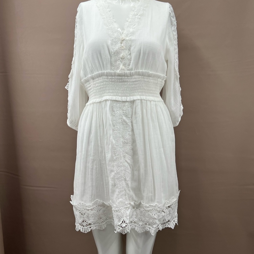White Lace Detail Mini Dress - Picture 7 of 8